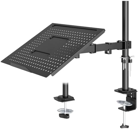 Redbat Monitorarm mit Laptopablage 13-32 Zoll, für Notebooks bis 16 Zoll | Belüftete Monitor- und Laptophalterung, neigbar, schwenkbar und drehbar für LCD/LED-Bildschirme, 2 Befest