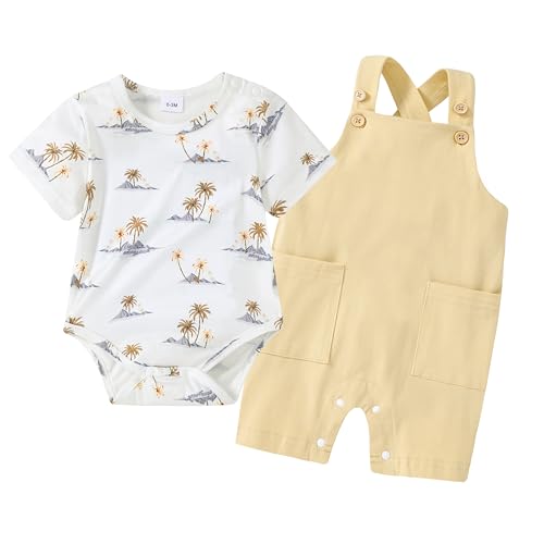 Image of YALLET Baby Boy Clothes Infant Boy Summer Outfits 3 6 12 18 Months Romper+Bib Suspender Shorts Bodysuit Overalls Set