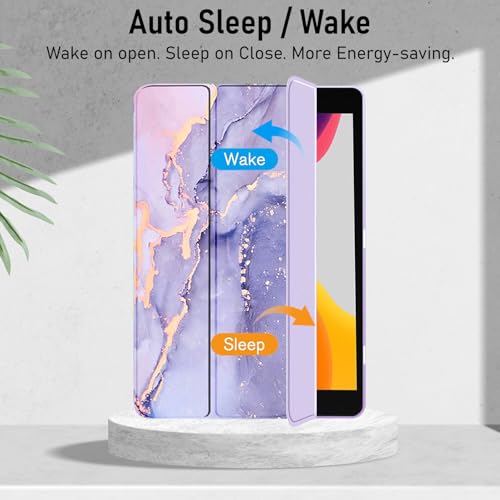 Image of Robustrion Cover for iPad 9th Generation with Pencil Holder / 8th / 7th Generation 10.2 inch Hybrid Flip Stand Cover Case - Marble Lilac