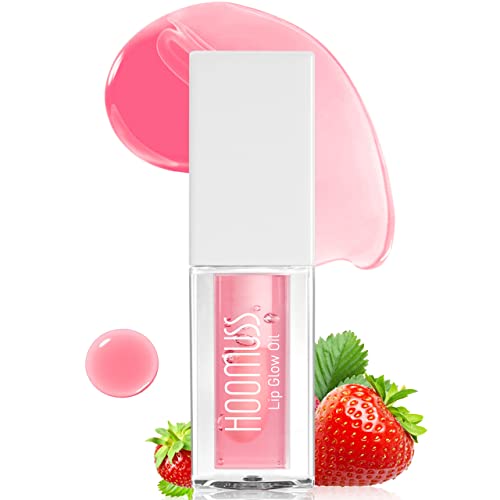 Lip Oil Hydrating Lip Glow Oil, Treansparent Toot Plumpimg Lip Oil Tinted Lip Balm Long Lasting Non Sticky Big Brush Lip Gloss (Strawberry) #TOP12