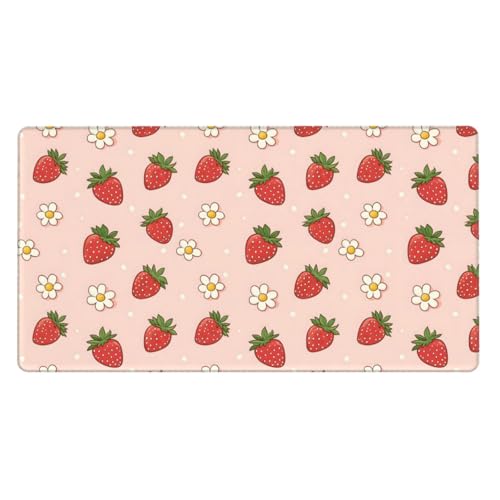 Tapis de souris de jeu fraises et marguerites grand tapis de bureau en caoutchouc