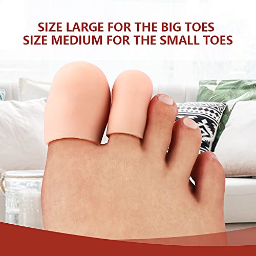 Image of Promifun Gel Toe Caps, 16 Pack Toe Protectors for Women, Silicone Toe Covers Sleeves for Men, Blisters, Corns, Friction Pain Relief (Beige, Multi-Size)