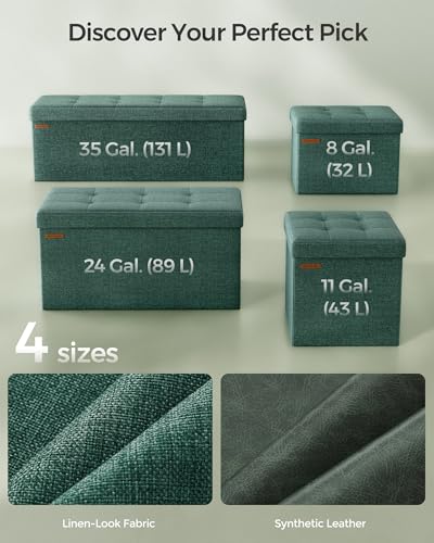 Image of SONGMICS MAZIE Collection - 43 Inches Folding Storage Ottoman Bench, Ottoman Foot Rest, End of Bed Bench, Storage Chest, Load 660 lb, for Living Room, Bedroom, Entryway, Retro Green ULSF077C01