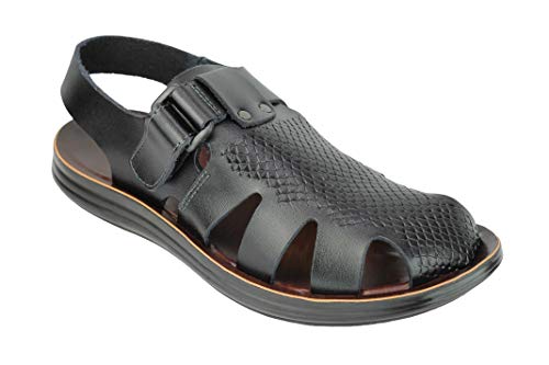 Xposed Mens Real Leather Strap Sandals Roman Gladiator Style Beach Holiday Walking Mules[SANDAL-2203,43,Black]