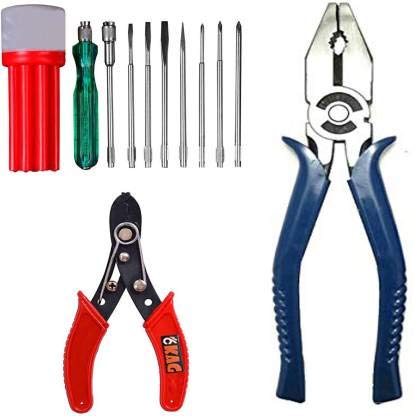 KAG Home P2-812 Hand Tool Kit (3 Tools)(9 Pcs Screw Driver Set, PVC Plier and Wire Cutter Stripper)
