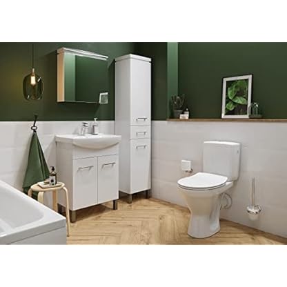 VBChome WC Toilette Stand Spülrandlos Keramik Komplett Set mit Spülkasten Funktion für waagerechten Abgang WC-Sitz slim aus Duroplast mit Absenkautomatik abnehmbar Deckel waagerecht Ablauf – Bild 5