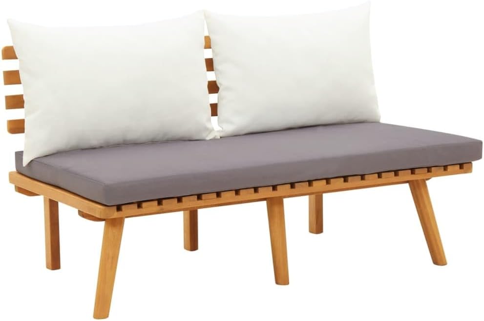 vidaXL Patio Bench 45.3" with Cushions - Solid Acacia Wood - Light Wood & Dark Grey Cushions - Easy Assemble - Outdoor Use