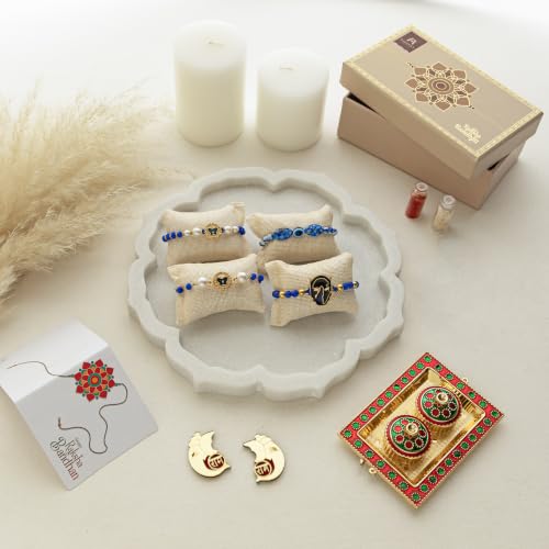 Image of Premium Handmade Designer Rakhi Set for Brother and Bhabhi Adjustable Couple Rakhi with Roli Chawal & Nariyal