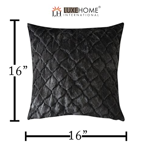 Image of Luxe Home Cushion Cover 16 inch x 16 inch Duble Side Rabbit Fur Diamond Design Covers Pack of 2 for Sofa, Bedroom, livingroom (Anthra)
