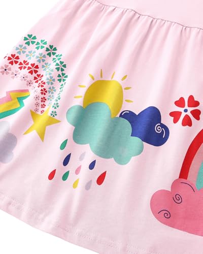 Toddler Girl Summer Dress Little Girls Cotton Short Sleeve Dresses Casual Midi Sundress for Kids 2-7 Years Purple Rainbow 7T4