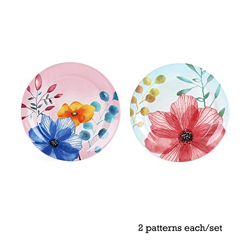 Bico Flower Carnival Ceramic Salad Plates, 8.75 Inch, Set Of 4, For Salad, Appetizer, Microwave & Dishwasher Safe #TOP2