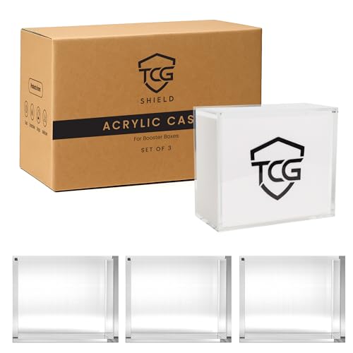 TCGShield Acrylic Display Case for Booster Box with Magnetic Sliding Lid 5mm + 8mm Clear Protective Showcase (3 Pack)