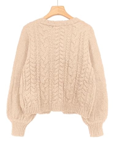 Image of ZAFUL Women's Tie Front Crop Cardigan Sweater V-Neck Lantern Sleeve Open Front Loose Casual Knitwear