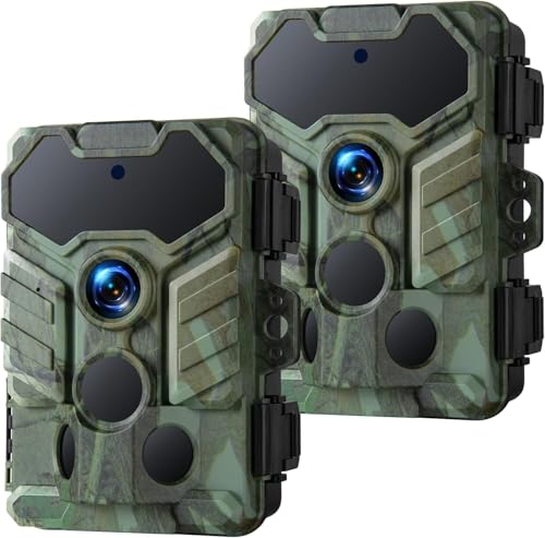 VOOPEAK Trail Cameras WiFi Bluetooth, Low Glow IR Night Vision Game Camera with 32MP 0.1s Trigger Speed 130° Wide-Angle, IP66 Waterproof Trail Cam for Wildlife Monitoring and Security (2 Pack)