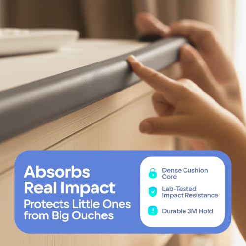 Image of Premium 12ft Edge Protector for Baby, Odorless & Waterproof Foam Cushion with 3M Adhesive Tape, Non-Toxic to Baby Proof Corners and Edges, Wall Corner Protector & Desk Edge Cushion Gray (Pack of 2)