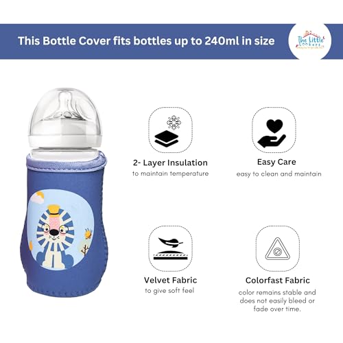Image of THE LITTLE LOOKERS Cotton Blend Cute Animated Patterned Soft Stretchable Baby Bottle Cover I Baby Feeding Bottle Cover for 125Ml, 150Ml to 240Ml (Pink & Blue, Pack of 2)