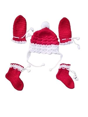 NILU CRAFT Baby (Boy and Girl) Winter one Cap, one Pair Mittens and one Pair Socks Hand Knitted by Wool (6 to 12 Months,