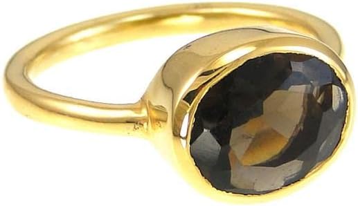 Stacking Rings 925 sterling Silver band for girls smoky quartz 10x12mm