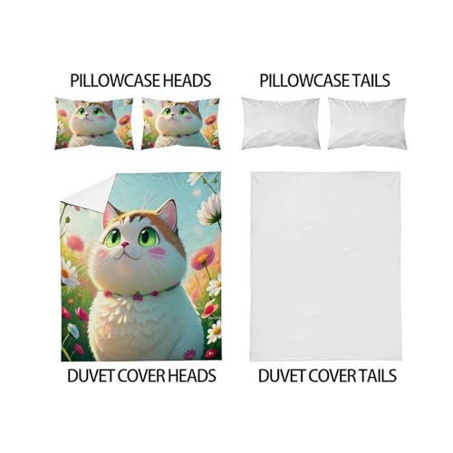 Housse de couette double chat 200x200cm en microfibre et ses taies