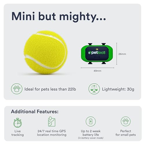 Mini Petloc8 GPS Pet Tracker voor katten en honden - Kleine hond of kat tracker past op de halsband van je huisdier, lange batterijduur, waterbestendig, geofencing en geschiedenis van huisdierlocatie, - Afbeelding 4