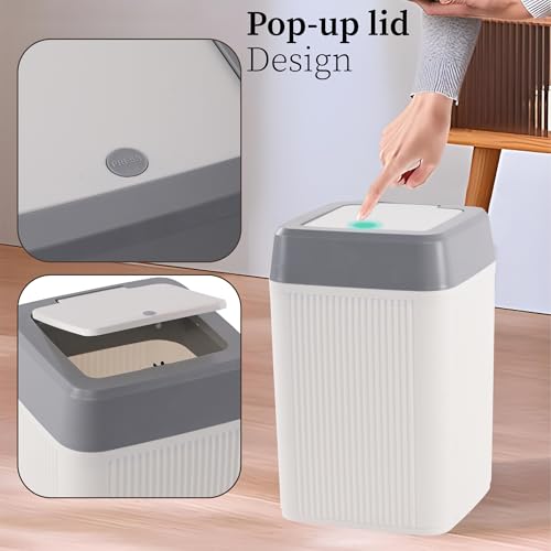 Image of Kuber Industries 10 Ltr Plastic Waste Basket for Kitchen Dustbin with One Touch Press Open Lid | Office and Bathroom Dustbin Garbage Trash Can Bin | Portable Dust Bins for Home | Orbit | White