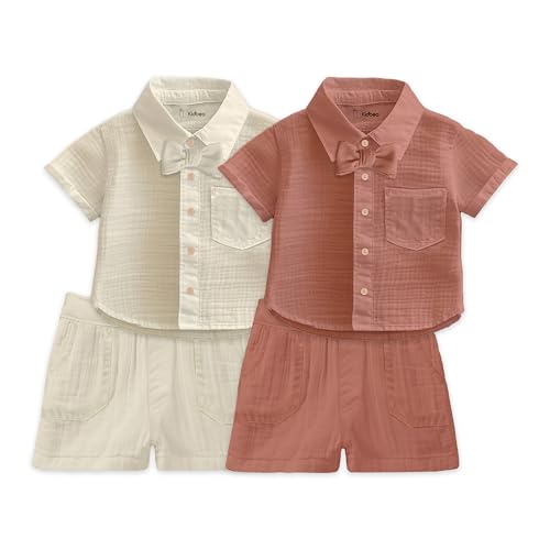 Image of Kidbea 100% Linen Shirt & Pant Co-ord Set for Kids | Elegant & Comfortable Summer Wear | Stylish Short-Sleeve Shirt with Bow & Comfy Shorts