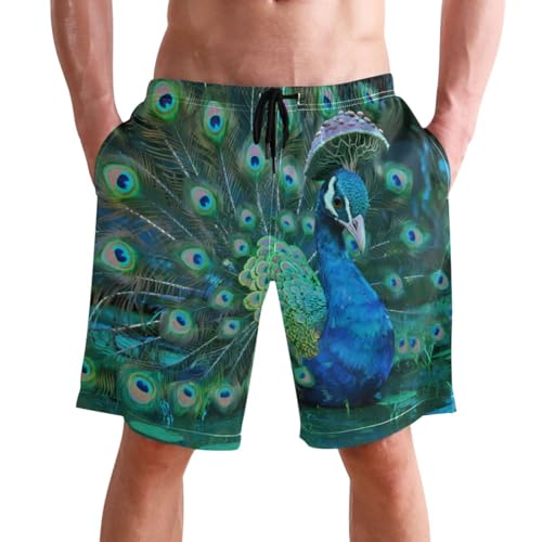 Men's Swim Trunks Quick Dry Swimming Shorts with Pocket Vivid Peacock Feathers Swimsuit Trunks