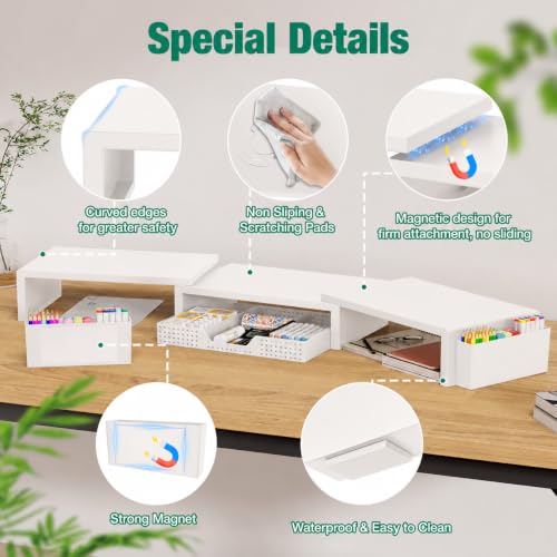 Image of OPNICE Desk Organizer and Accessories, Computer Monitor Stand Riser with Drawer and 2 Pen Holders, Laptop Stand, Office Desk Accessories for Office Supplies, White