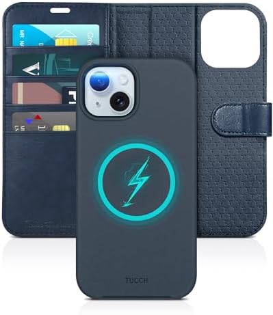 TUCCH Wallet Case for iPhone 15 (6.1") 2023, Magnetic Protective PU Leather Flip Folio Cover with [RFID Blocking][Credit Card Holders]Viewing Stand[Shockproof TPU]Compatible with iPhone 15, Lake Blue