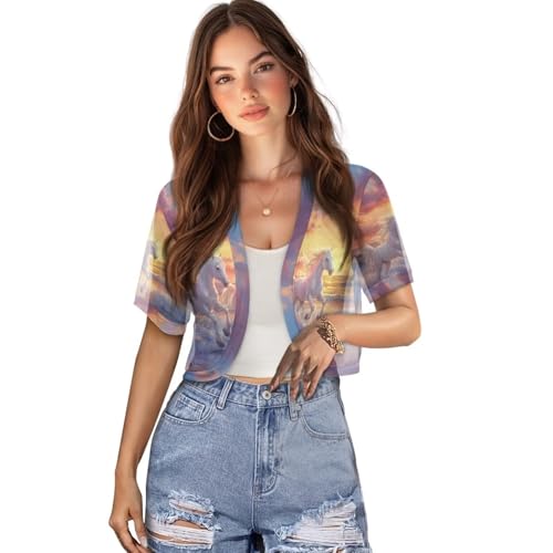 Image of Women's Shrug Short Sleeve Bolero Open Front Knit Party Tulle Cardigan Cropped Cardigan Shoulder Cover Up