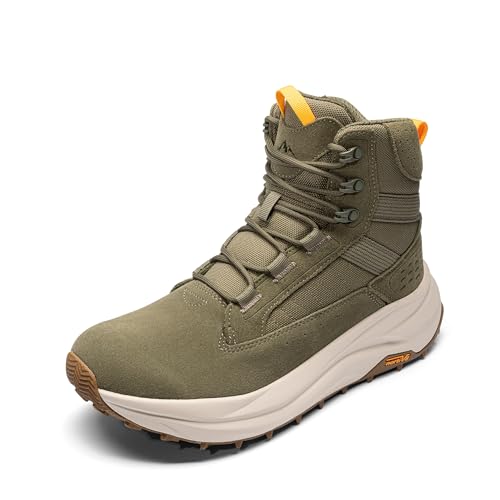 NORTIV 8 Men's Wide Toe Box Work Military Tactical Boots Barefoot Hiking Low Drop Leather Side Zipper Motorcycle Combat Boots Pikes 7.5 Olive