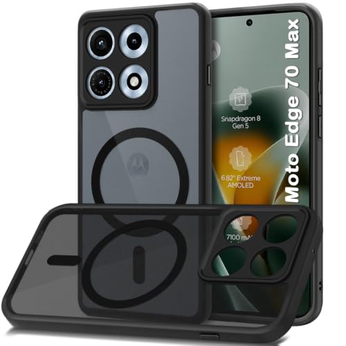 Image of TheGiftKart Hybrid Shockproof Back Cover Case for Motorola Moto Edge 70 Max 5G | Hard Back Cover Case for Motorola Edge 70 Max (PC & TPU, MagSafe Compatible, Translucent Smoke Matte Back, Black Sides)