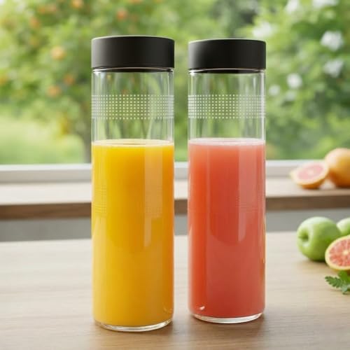 Image of CROCO JAR Wide Mouth Glass Water Bottle with Leak-Proof Airtight Double Layer Stainless Steel Lid for Water, Smoothie, Juices (750ML BLACK PK2)