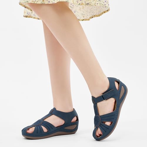 Image of DUOYANGJIASHA Women's Closed Toe Sandals: Comfortable Cushioned Casual Wedge Fisherman Sandals Adjustable Ankle Strap Non Slip Lightweight Dressy Summer Shoes for Walking