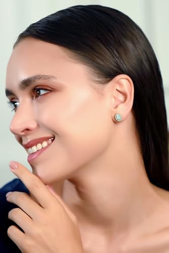 ICE GEMS Birthstone Earrings for Women, 925 Sterling Silver Yellow Gold Flashed Genuine, Created or Simulated Gemstone & CZ Accents 11mmx9mm Oval Halo Stud Earrings3