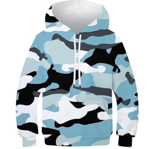 Pull à capuche imprimé camouflage manches longues avec poche vêtement enfant léger