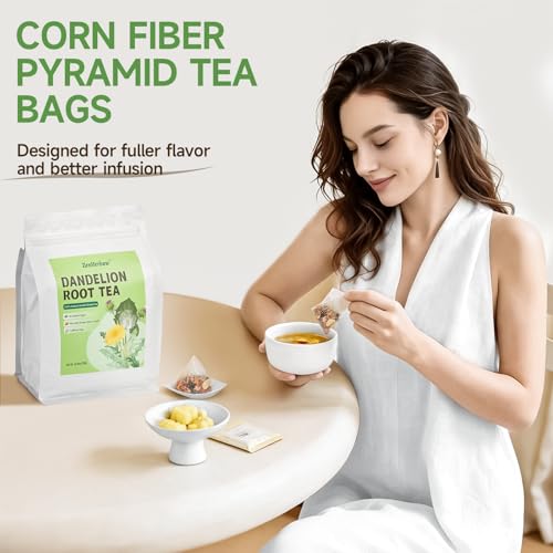 Image of ZenHerbaw Dandelion Root Tea Bags, Smooth Caffeine-Free Herbal Tea with Dandelion Root & Leaf, Burdock Root, Ginger, Goji Berry & Stevia, 30 Pyramid Tea Bags