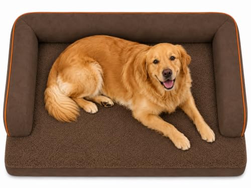 Image of Cutepups Orthopedic Dog Bed Medium, Dog Bed with Waterproof Liner, Washable Removable Cover, Non-Slip Bottom, Pet Sofa Bed for Medium Dogs,Brown /Orange Pipingr