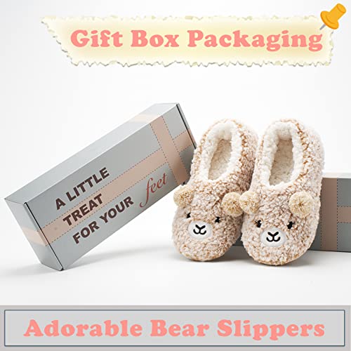 Image of The Metluks Cute Animal House Slippers, Warm Fuzzy Slipper Socks with Grippers Non Slip, Cozy Funny Gifts