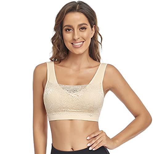 Image of Litthing Lace Bralettes for Women Padded Sports Bra Seamless Plus Size Tank Tops Wirefree Comfort Yoga Cami T Shirt Bras
