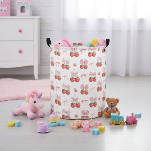 Image of Baby Laundry Hamper kids laundry Basket Waterproof Laundry Bag for Bedroom Clothes Organizer Room Decor(Strawberry)