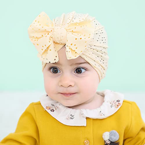 Cinaci 6 Pack Breathable Soft Big Bow Turban Hats Beanie Caps Headwraps for Baby Girls Infants Toddlers Kids4