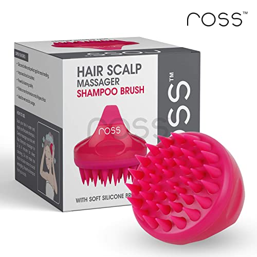 Image of Ross Hair Scalp Massager Shampoo Brush with Soft Silicone Bristles, Pink & ross Large Bath Loofah Sponge Scrubber Exfoliator for High Lather Cleansing (Peach and Blue)