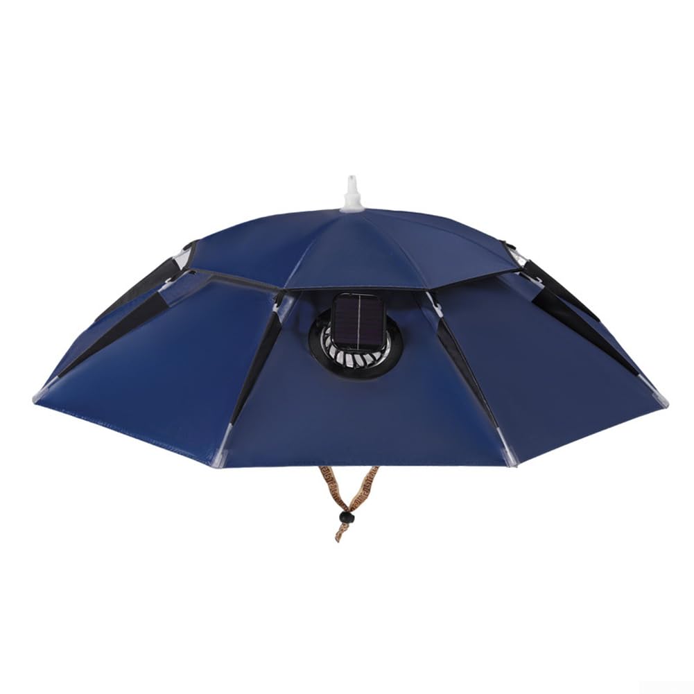Sombrilla de pesca con ventilador de refrigeración de doble capa con protección UV, plegable, para lago, río, camping, senderismo, deportes al aire libre, adultos, unisex, luz ajustable