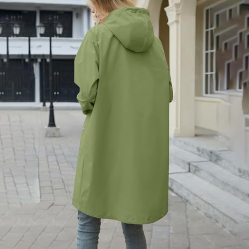 Women Hooded Rain Coats Lightweight Waterproof Travel Jacket Knee Length Outdoor Windbreaker with Pockets3