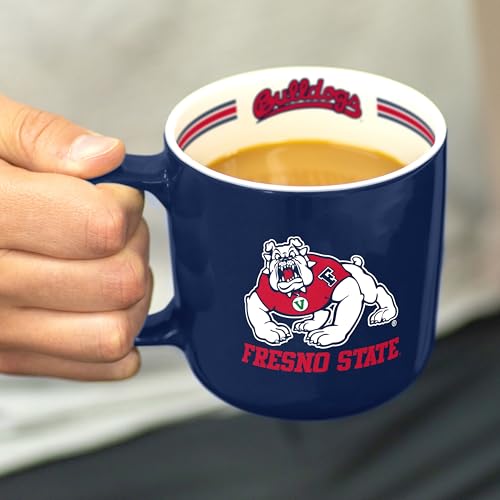 Image of Logo Brands NCAA Fresno State Bulldogs 15 oz Stripe Coffee Mug - Vintage Team Logo, Inside Print & Stripes, Microwave & Dishwasher Safe- Great Gift For Fans & Alumni