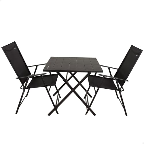 AKTIVE Conjunto Mesa y sillas de jardín Plegables, 3 Piezas, De Acero Negro y textileno, Diseño Resistente y Compacto, para 2 Personas, Optimo para Interior y Exterior, Jardines y terrazas (61149)