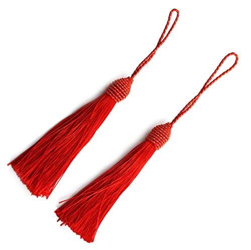 Makhry 20pcs 15.5cm/6 Inch Silky Floss Bookmark Tassels with 2-Inch Cord Loop and Small Chinese Knot for Jewelry Making, Souvenir, Bookmarks, DIY Craft Accessory (Red)