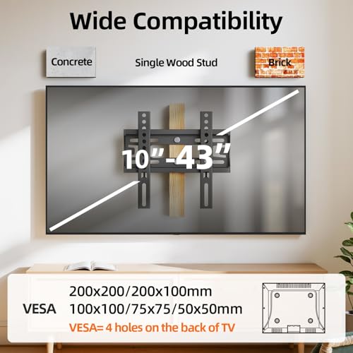USX MOUNT テレビ壁掛け金具 極薄型 10～43インチ LED LCD液晶テレビモニター用 耐荷重30kg 小型 TV金具壁掛け 固定式 汎用金具 VESA対応最大 200x200mm 最小50x50mm
