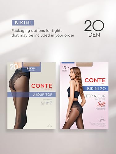 Image of Conte French Cut Sheer Pantyhose Tights with Lace Top Panties Bikini 20 Den
